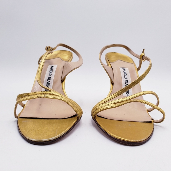 Manolo Blahnik Gold Strappy Heels - Picture 2 of 11